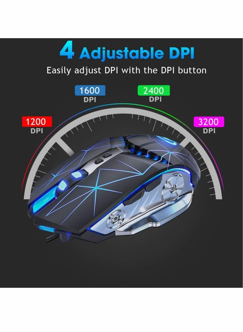 Captaintech Gaming Mouse USB Wired RGB Backlit Silent Click Gamer Mouse with 4 Adjustable DPI Up to 3200, Comfortable Grip Ergonomic Optical Gaming Mice for Laptop PC Gamer Computer - Image 2