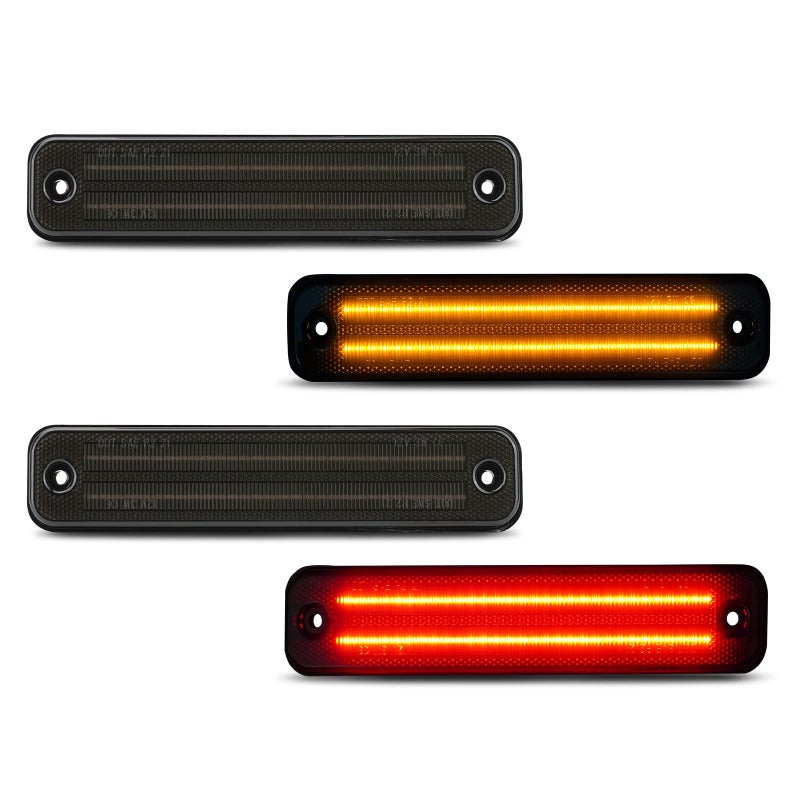 أفضل عرض 2 صف كامل من أضواء LED الجانبية لسيارة هامر H2 2003-2009 عدسة مدخنة أضواء LED الجانبية لمصد الأمام والخلف إشارة الانعطاف قطع غيار بديلة OEM 2 برتقالي 2 أحمر