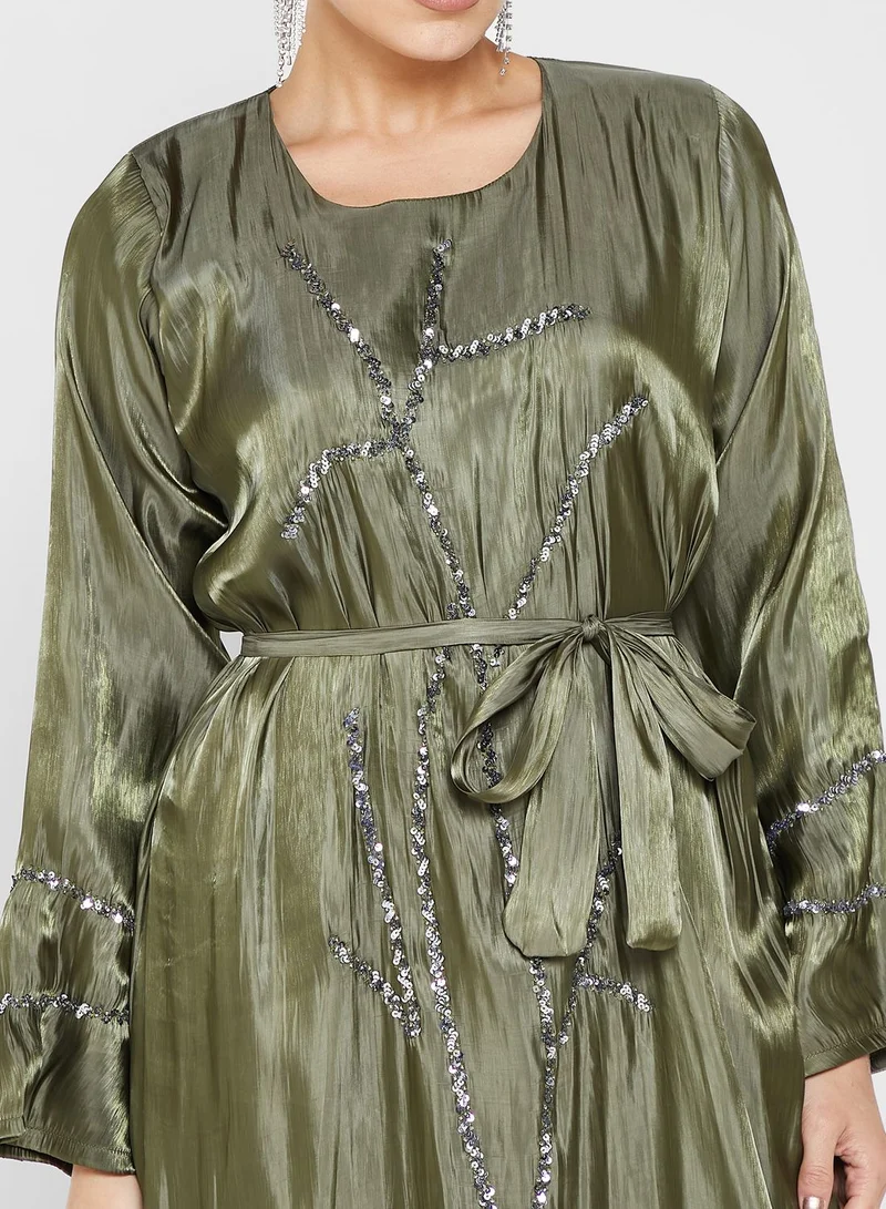 hayas closet Embellished Belted Jalabiya