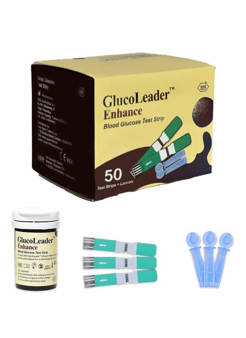 GlucoLeader Test Strip 50+50 Test Strips and Lancets Testing Kit in mg/dL - (Made In Taiwan)