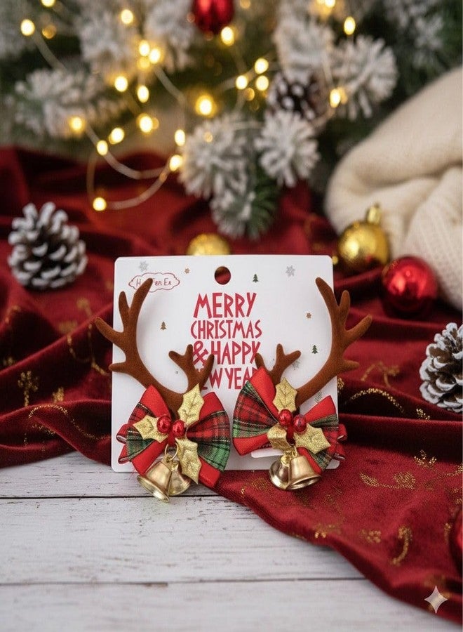 Radhya Accessories Christmas Reindeer Antler Hair Clips pair (Pack of 2) Christmas hair clips for Girls Christmas gift for kids toddlers babies Korean hair accessories Secret Santa GiftHairbands (Design 3) - Image 1