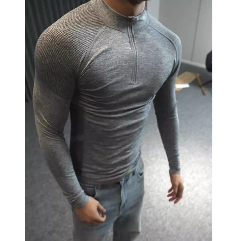 Gtal American Seamless Jacquard Zipper Long Sleeve Training Fitness Outdoor Strong Top Sports Quick-Drying Slim T-Shirt - Image 1