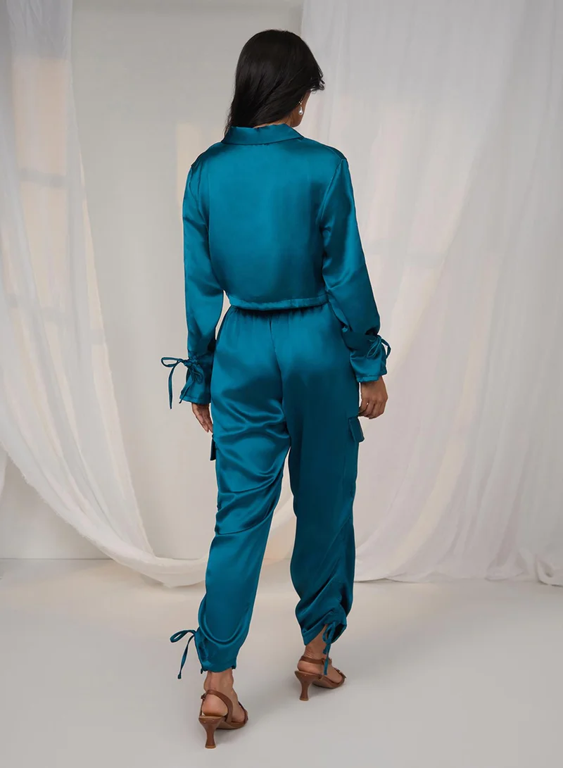 Pinacolada  Women's Teal Blue Drawstring Ruched Co-Ord Set for Women | Best Price UAE