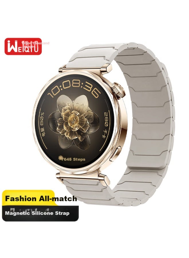 Wei Qiantu Silicone Magnetic Absorption Watch Strap For Huawei Gt5/gt4/gt3 Watch 3/4 Pro Watch Gt4 Armor Warrior Edition 41/42mm Dial Starlight Color  - Image 1