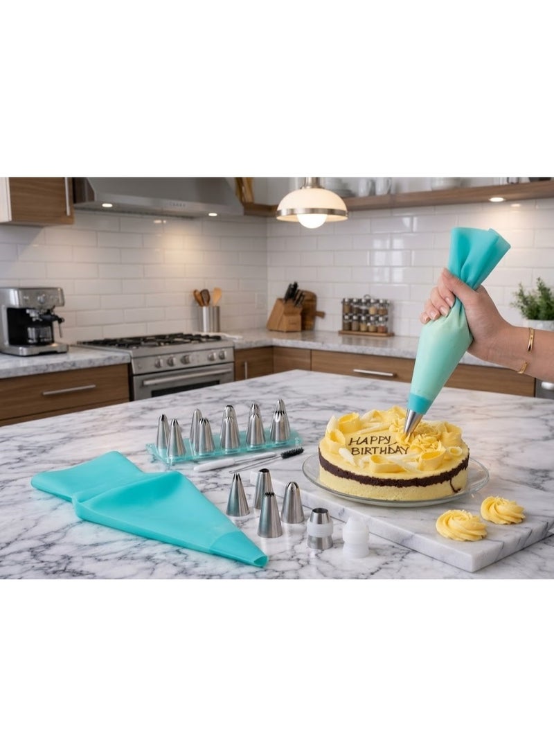Generic valueable 1 Silicone Pastry Bag for Cream Piping - 6 Different Acrylic Nozzles - Suitable for Decorating Cakes and Desserts with Cream - Helps Create Various Shapes - Also Suitable for Making Balah El Sham - Practical for Home Use - Image 1