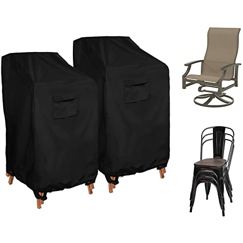 WOMACO Stackable Patio Chair Cover 2 Pack Waterproof Outdoor Stacking High Back Chair Cover Water Resistant Outside Furniture Tall Chair Protector (2 Pack - 29.5"L X 29.5"W X 47"H, Black) - Image 1