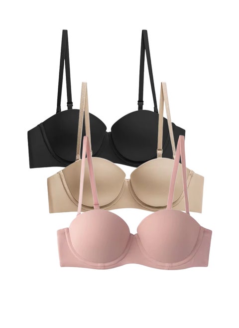 3 Pieces Women Underwire Half Cup Bra Push Up Bra Everyday Bra