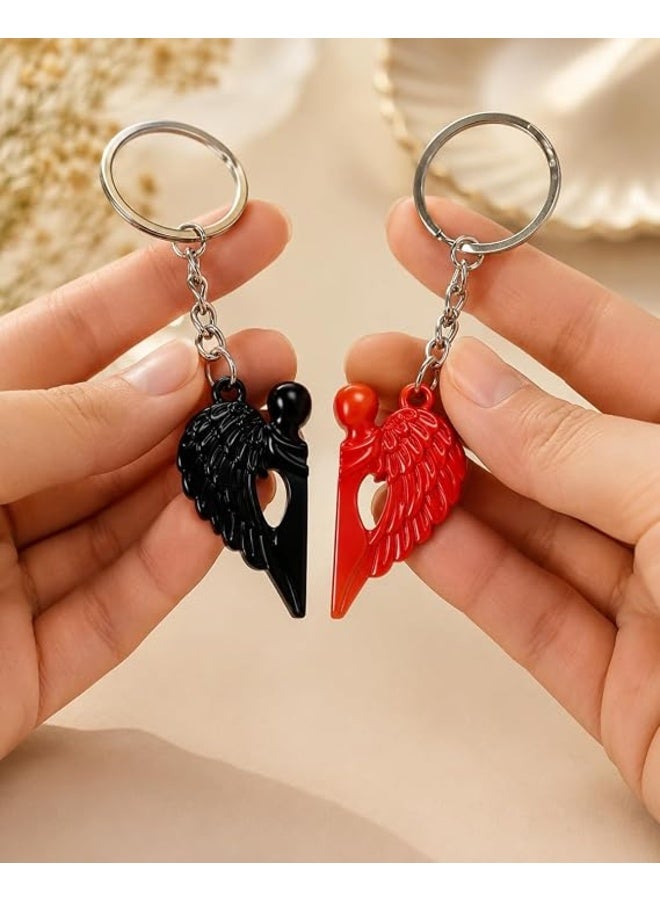 First Choice Magnetic Couple's Keychain – Angel Wing and Heart Design (Black & Red, 2-Piece Set) – Premium Metal Keychain for Cars and Bags; Romantic Gift for Couples and Friends - Image 3