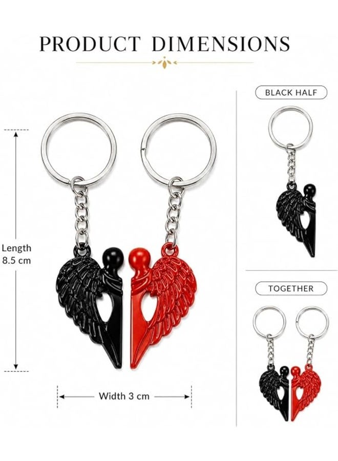 First Choice Magnetic Couple's Keychain – Angel Wing and Heart Design (Black & Red, 2-Piece Set) – Premium Metal Keychain for Cars and Bags; Romantic Gift for Couples and Friends - Image 4
