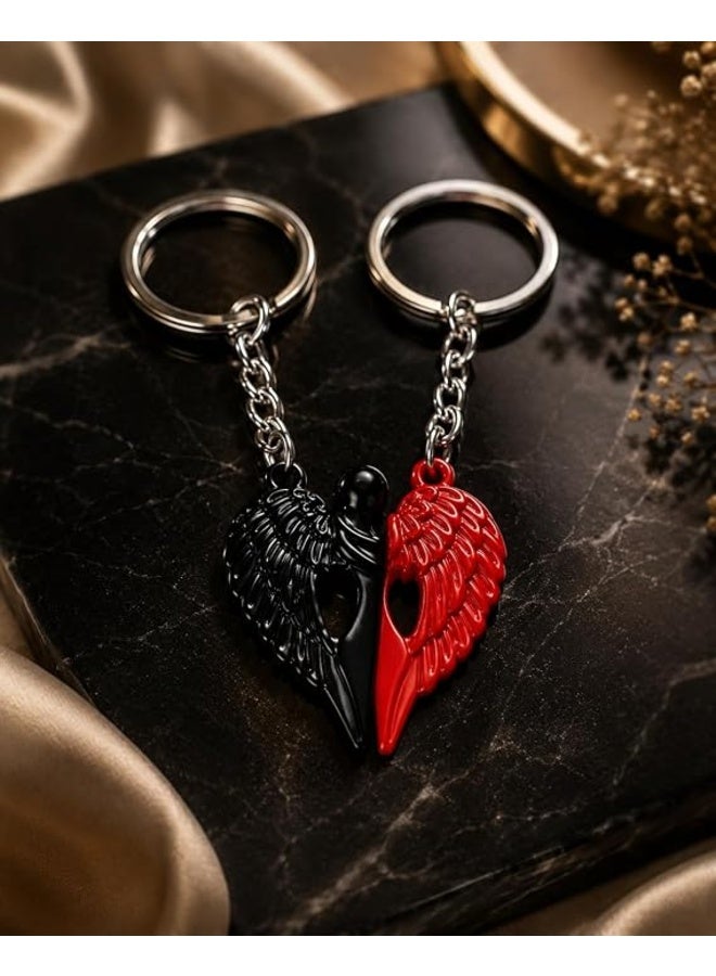 First Choice Magnetic Couple's Keychain – Angel Wing and Heart Design (Black & Red, 2-Piece Set) – Premium Metal Keychain for Cars and Bags; Romantic Gift for Couples and Friends - Image 5
