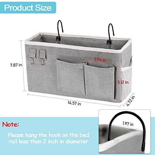 Loghot Bedside Caddy/Bedside Storage Bag Hanging Organizer for Bunk and Hospital Beds,Dorm Rooms Bed Rails,Can be Placed Glasses,Books,Mobile Phones,Keys (Grey) - Image 4