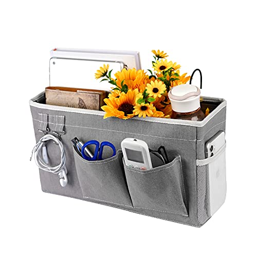 Loghot Bedside Caddy/Bedside Storage Bag Hanging Organizer for Bunk and Hospital Beds,Dorm Rooms Bed Rails,Can be Placed Glasses,Books,Mobile Phones,Keys (Grey) - Image 1