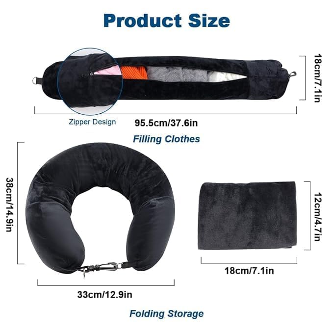 ONTRIP ONTRIP Stuffable Neck Pillow for Travel, Stuffable Neck Pillow with Adjustable Neck Size, Packable Clothing Travel Neck Pillow case for Airplane, Soft Velvet U-Shapes Pillow Cover, No Filler - Image 5