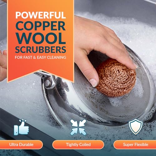 PAMI Heavy Duty Non Scratch Copper Scrubbers for Pots and Pans, Copper Wool Scrubber, Reusable Scouring Pads, Pack of 4 - Image 2