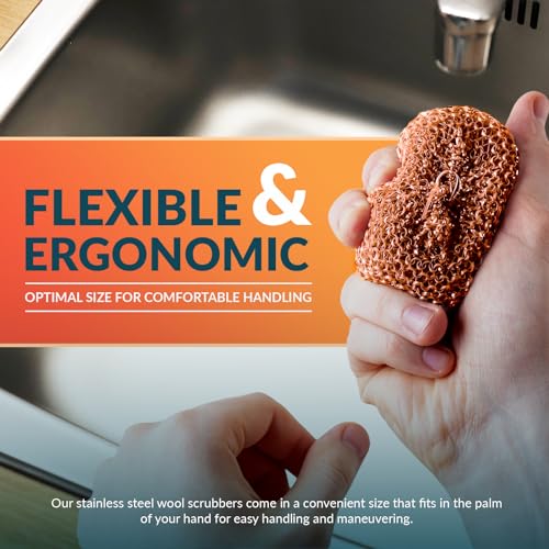 PAMI Heavy Duty Non Scratch Copper Scrubbers for Pots and Pans, Copper Wool Scrubber, Reusable Scouring Pads, Pack of 4 - Image 3
