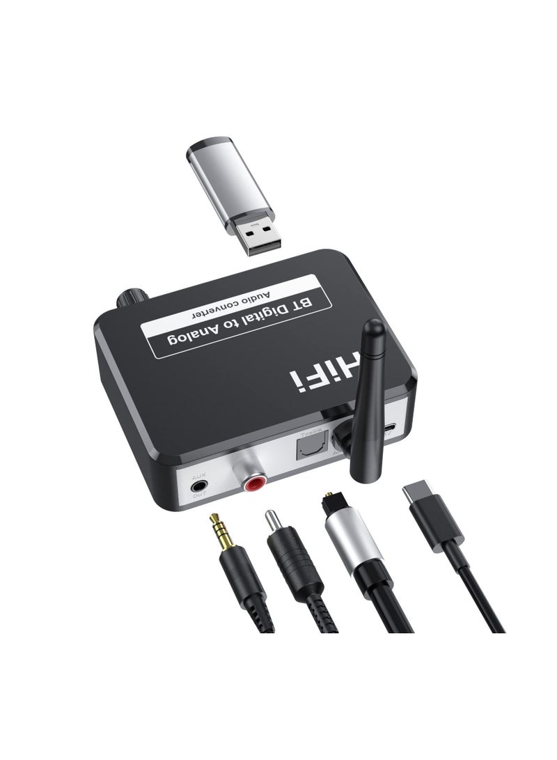 Y&D Digital to Analog Audio Converter, 5.2 Bluetooth DAC with 3.5mm Output Coaxial Receiver Adapter Converter for TV, Game Console, CD Player, MP3  - Image 1
