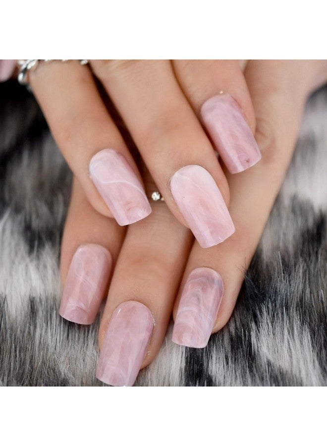 EchiQ Shiny Pink Marble Artificial Nails Square Medium Size Fake Predesigned Nail Art Kit For Women Wear Tool Z836 - Image 5