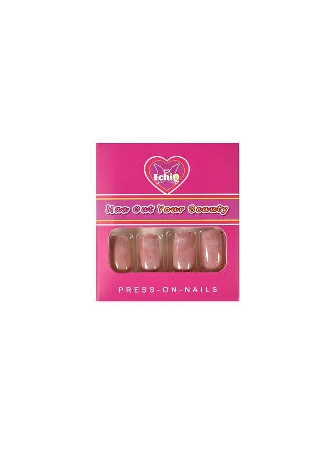 EchiQ Shiny Pink Marble Artificial Nails Square Medium Size Fake Predesigned Nail Art Kit For Women Wear Tool Z836 - Image 2