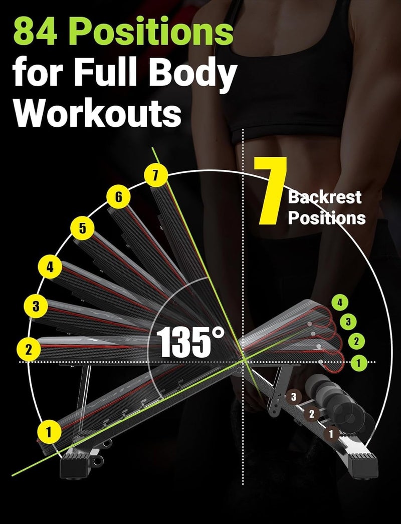 Rovyfota Adjustable Weight Bench for Full Body Workout; Foldable Bench Press Bench of Home Gym Strength Training; Incline Decline Flat Utility Workout with Quick Folding& Fast Adjustment - Image 4