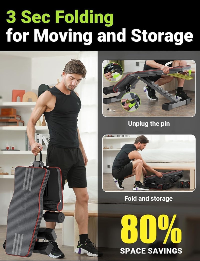 Rovyfota Adjustable Weight Bench for Full Body Workout; Foldable Bench Press Bench of Home Gym Strength Training; Incline Decline Flat Utility Workout with Quick Folding& Fast Adjustment - Image 5