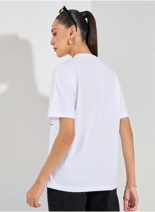 Styli Oversized Graphic Print Round Neck T-Shirt