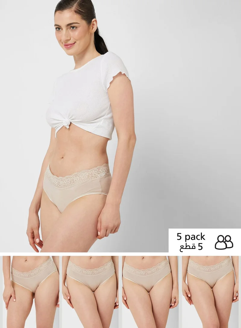 Marks & Spencer 5 Pack Cotton Lycra & Lace Midi Knickers