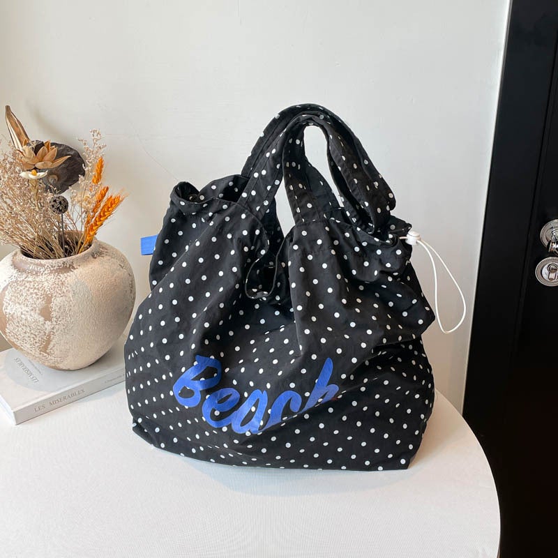 Japanese Style Polka Dot Drawstring Tote Bag - Image 3