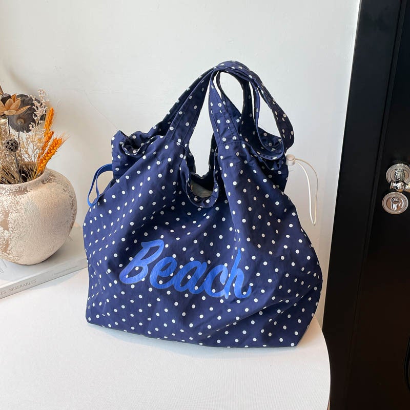 Japanese Style Polka Dot Drawstring Tote Bag - Image 2