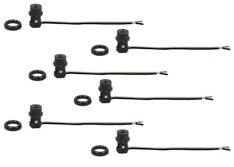Creative Hobbies LP1970 Phenolic Candelabra E12 Base Sockets with 125 Shoulder Screw Ring 8 Wire Leads Wholesale Pack of 6