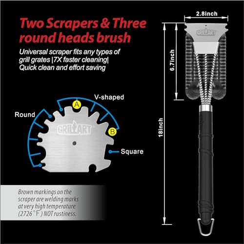 GRILLART Grill Brush and Scraper,18 Inch BBQ Grill Cleaning Brush Kit, Safe Wire Scrubber, Universal Fit BBQ Cleaner Accessories for All Grates - Image 3