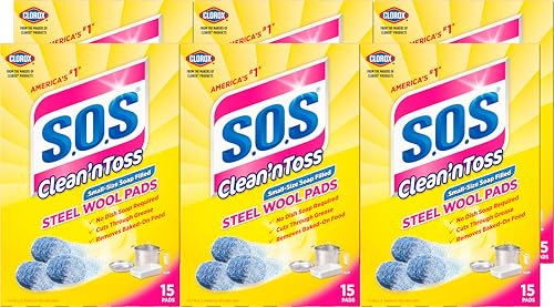 S.O.S SOS Clean n Toss Steel Wool Soap Pads 15 Count Pack of 6 - Image 2