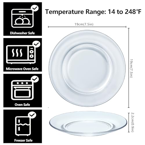 COKUMA 6 Pack Clear Glass Plates, 7.5 inch Tempered Glass Plate with Lipped Edges for Dinner Salad Appetizer and Dessert, Micrwave and Dishwasher Safe, Lead-Free - Image 5
