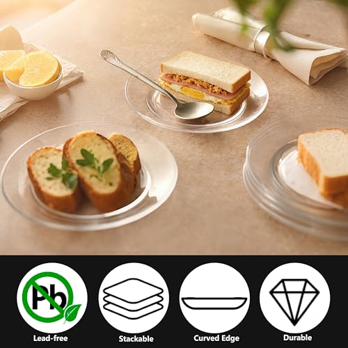 COKUMA 6 Pack Clear Glass Plates, 7.5 inch Tempered Glass Plate with Lipped Edges for Dinner Salad Appetizer and Dessert, Micrwave and Dishwasher Safe, Lead-Free - Image 3
