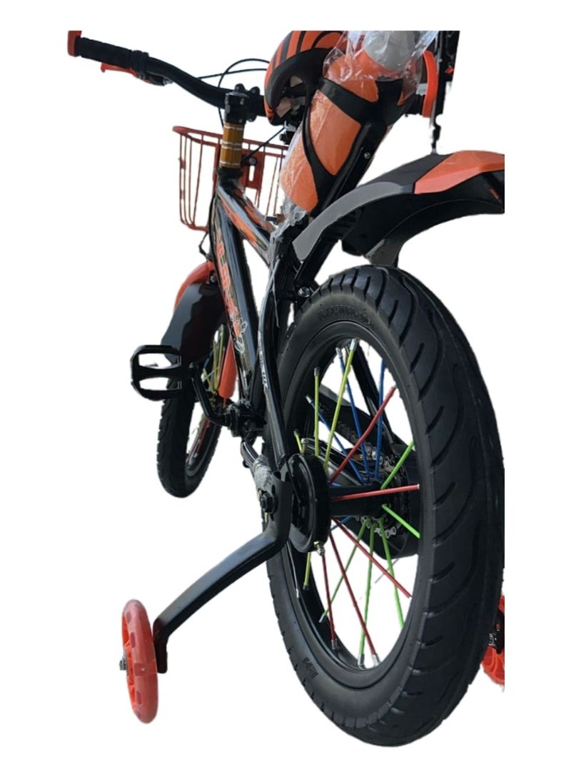 Kids’ Simple Bicycle – 12 Inch, Orange, with Support Wheels, Basket & Bottle Holder - Image 4