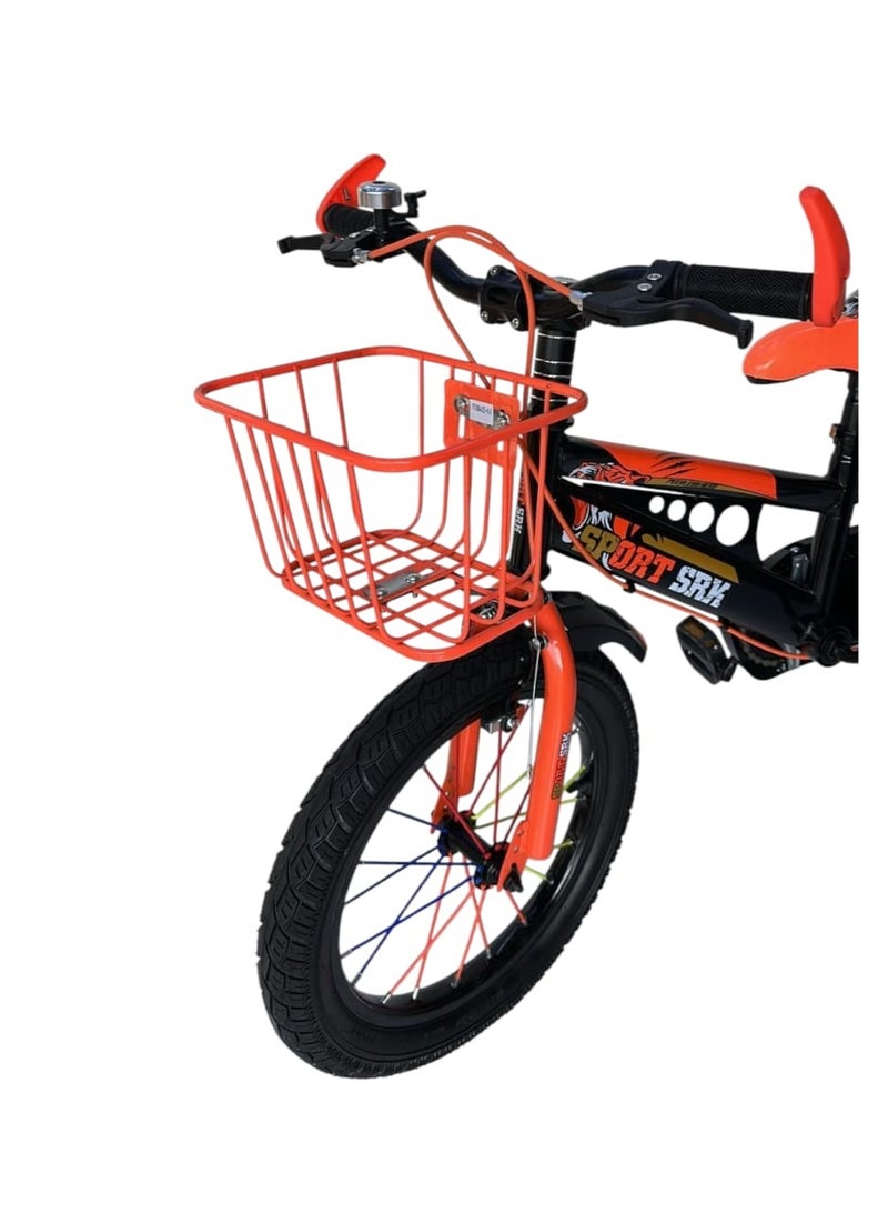 Kids’ Simple Bicycle – 12 Inch, Orange, with Support Wheels, Basket & Bottle Holder - Image 3