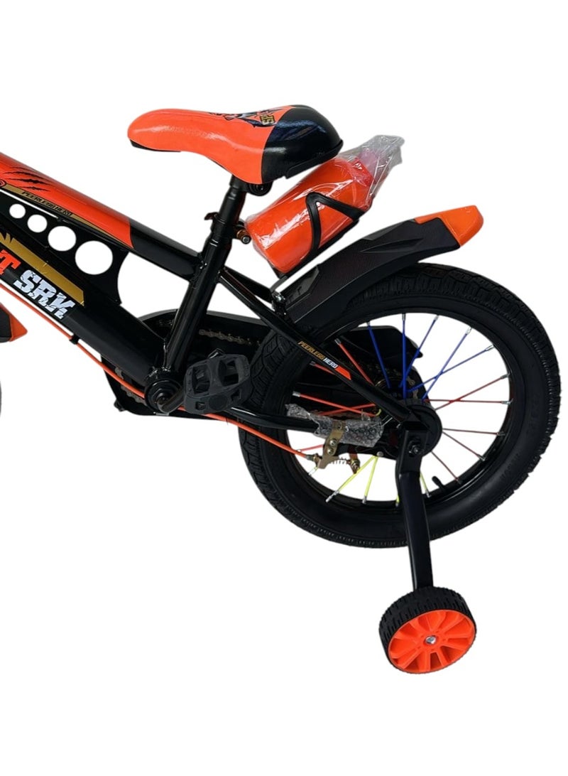 Kids’ Simple Bicycle – 12 Inch, Orange, with Support Wheels, Basket & Bottle Holder - Image 2