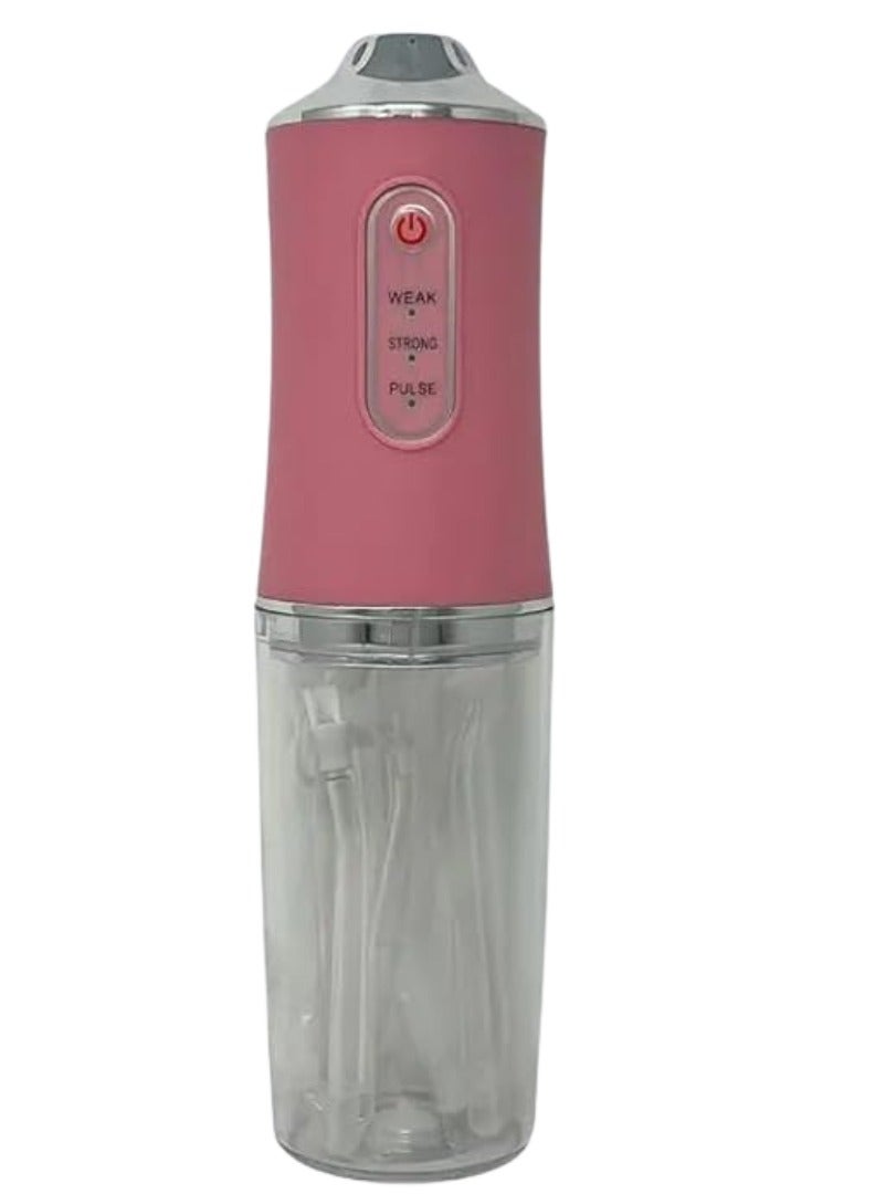 Electric Waterproof Cordless Water Flosser Dental Oral Irrigator Teeth Cleaner with 4 Jet Tips, 3 Pressure Mode (Pink) - Image 1