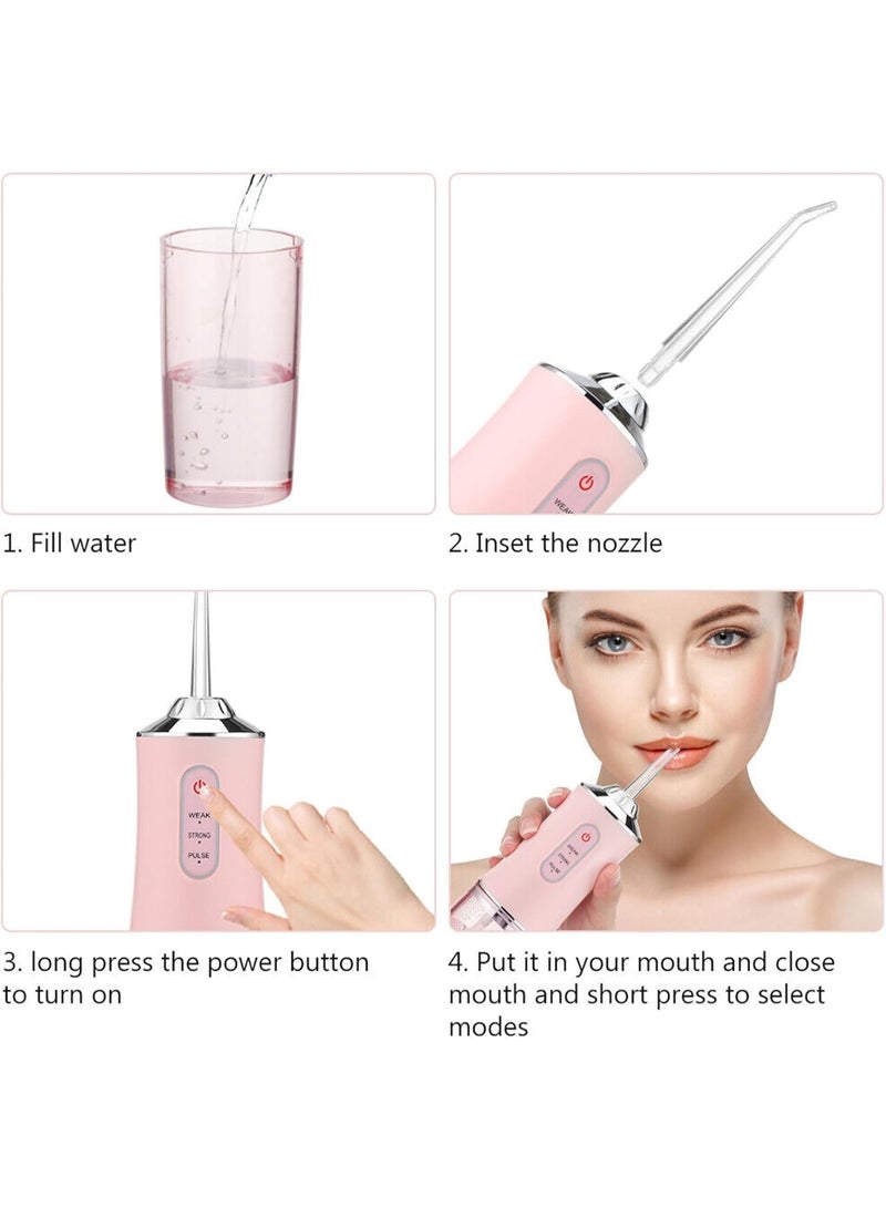 Electric Waterproof Cordless Water Flosser Dental Oral Irrigator Teeth Cleaner with 4 Jet Tips, 3 Pressure Mode (Pink) - Image 4