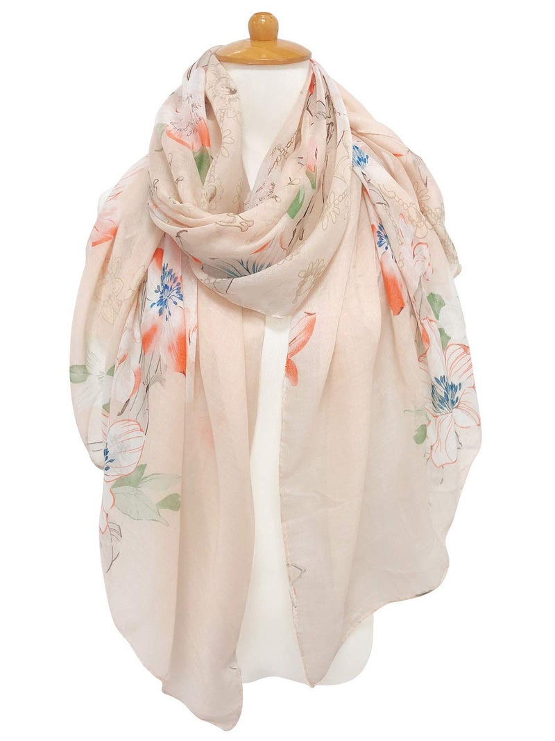 GERINLY Scarves for Women Bright Florals Fashion Head Scarf Cotton Wraps and Shawls with Botanical (Beige) - Image 2