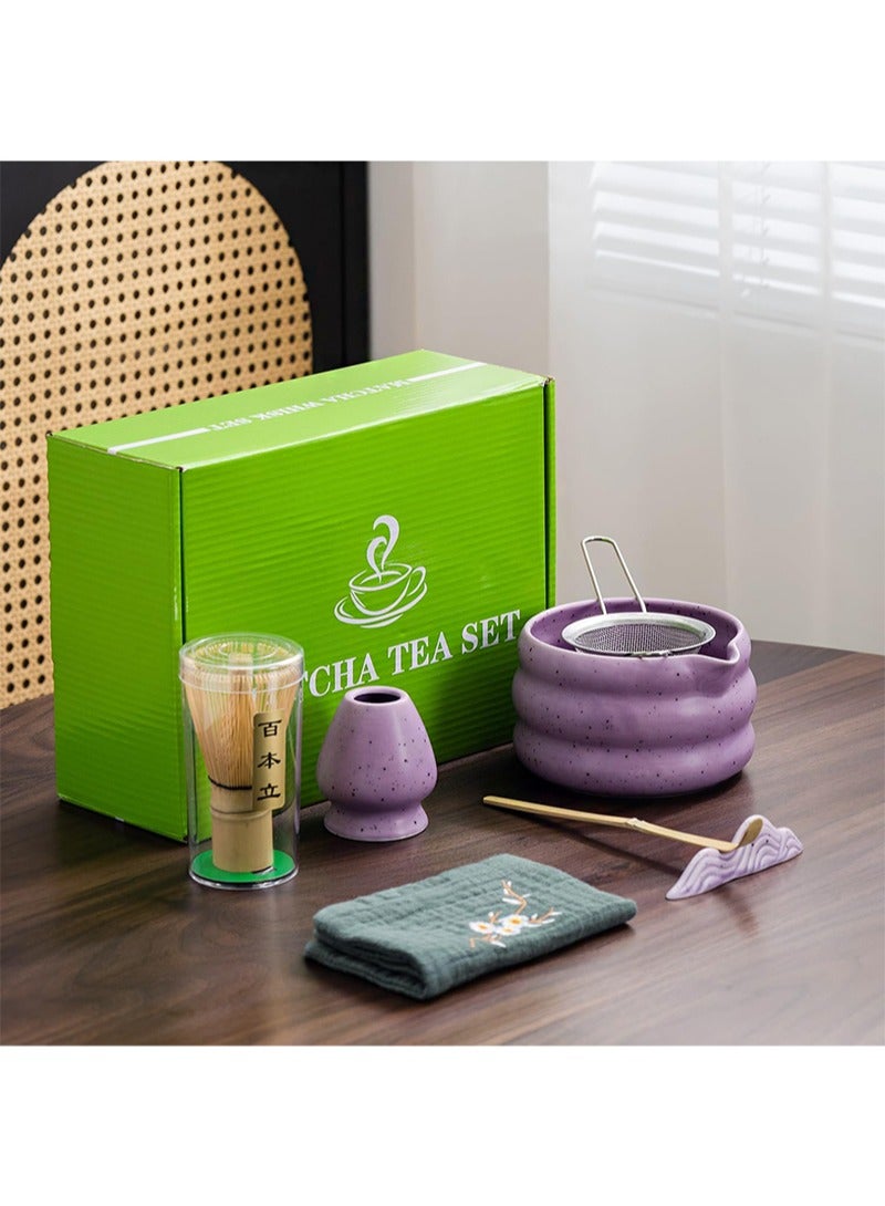 Aikanbo 7Pcs Matcha Tea Set，Matcha Kit with Matcha Bowl (with Pouring Spout)，Matcha Whisk，Whisk Holder，Strainer - Elegant Matcha Set for Gifting and Personal Use，Gift Box Packaging (Purple) - Image 2