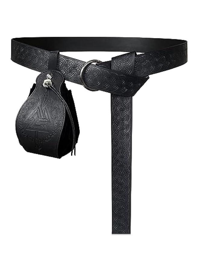 Generic Medieval O Ring Belt with Portable Drawstring Pouch, Retro Renaissance Faux Leather Belt and Purse Set for LARP - Image 1