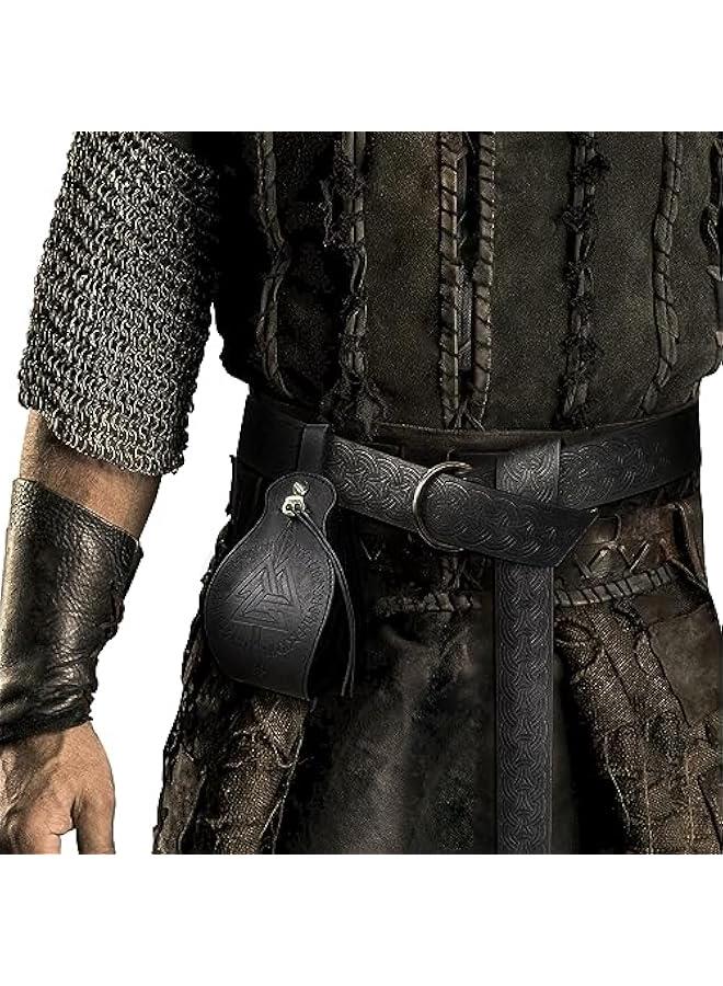 Generic Medieval O Ring Belt with Portable Drawstring Pouch, Retro Renaissance Faux Leather Belt and Purse Set for LARP - Image 2