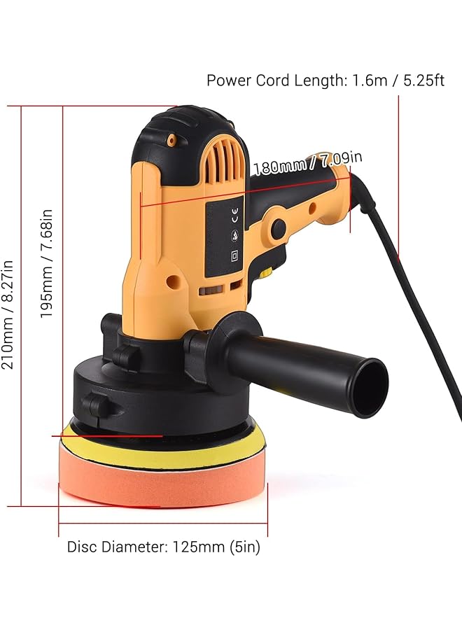 erorex Buffer Polisher Geevorks Buffer Waxer 5 Inch Variable Speed Car Polisher 600 3700Rpm With Detachable Handle 6Pcs Sponge Pad 6Pcs Cloth Bonnet Pad 1Pcs Wool Pad Spanner  - Image 2