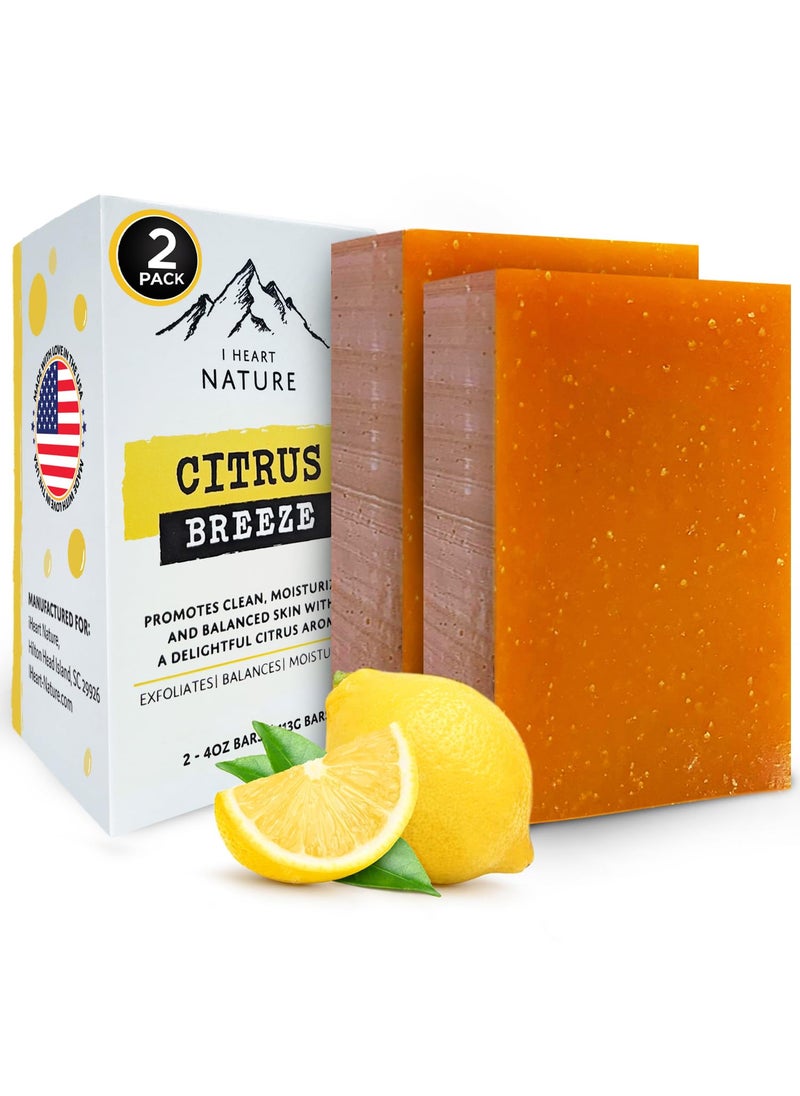 iheart nature - iHeart Citrus Soap Bar 2 Packs with Lemon Orange and Shea Butter for a Rich Creamy Lather  Face  Body Wash  Envelops your Skin in a Burst of Refreshing Aroma - Image 1