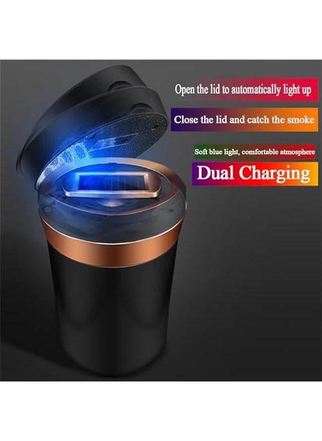 Generic - Detachable Ceramic Car Ashtray with Lid, Blue LED Light, Removable Solar and USB Dual Charging Lighter for Car Cup Holder (Purple) - Image 1