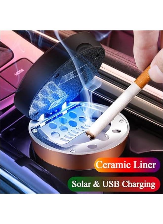 Generic - Detachable Ceramic Car Ashtray with Lid, Blue LED Light, Removable Solar and USB Dual Charging Lighter for Car Cup Holder (Purple) - Image 1