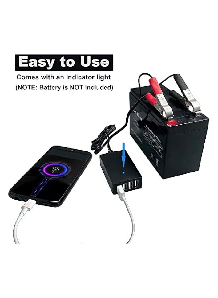 erorex DC Converter with Battery Clip, Portable 12V/24B to 5N 4 Port USB Charger Multiport Power Adapter, Automatically Identify Shunt Charging - Image 2