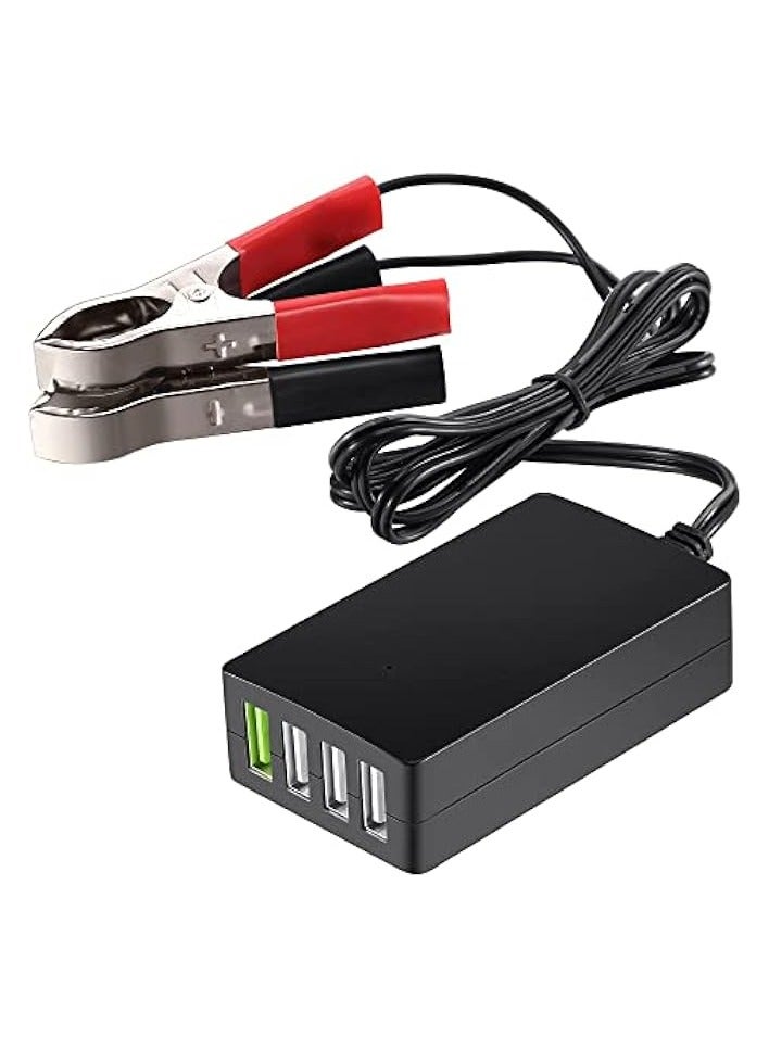 erorex DC Converter with Battery Clip, Portable 12V/24B to 5N 4 Port USB Charger Multiport Power Adapter, Automatically Identify Shunt Charging - Image 1