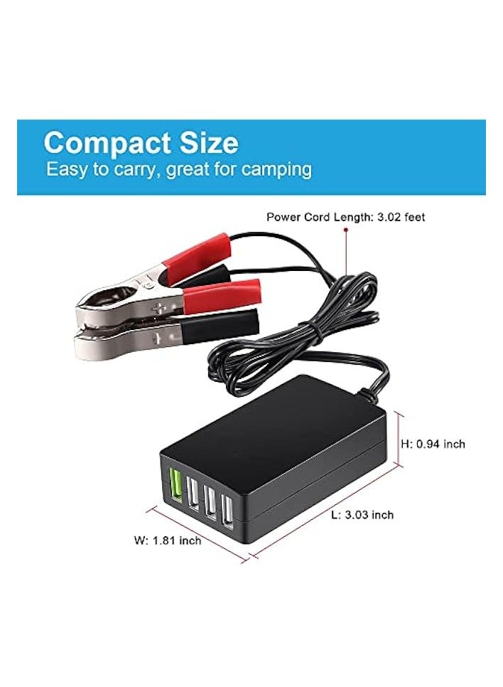 erorex DC Converter with Battery Clip, Portable 12V/24B to 5N 4 Port USB Charger Multiport Power Adapter, Automatically Identify Shunt Charging - Image 4