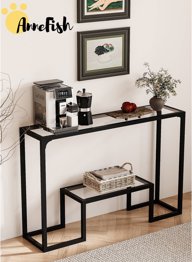 AnneFish 2PCS 120*30*80cm Tempered Glass Tabletop Console Table Sofa Table with Storage Shelf and Entryway Table for Couch Hallway Entrance Living Room - Image 4